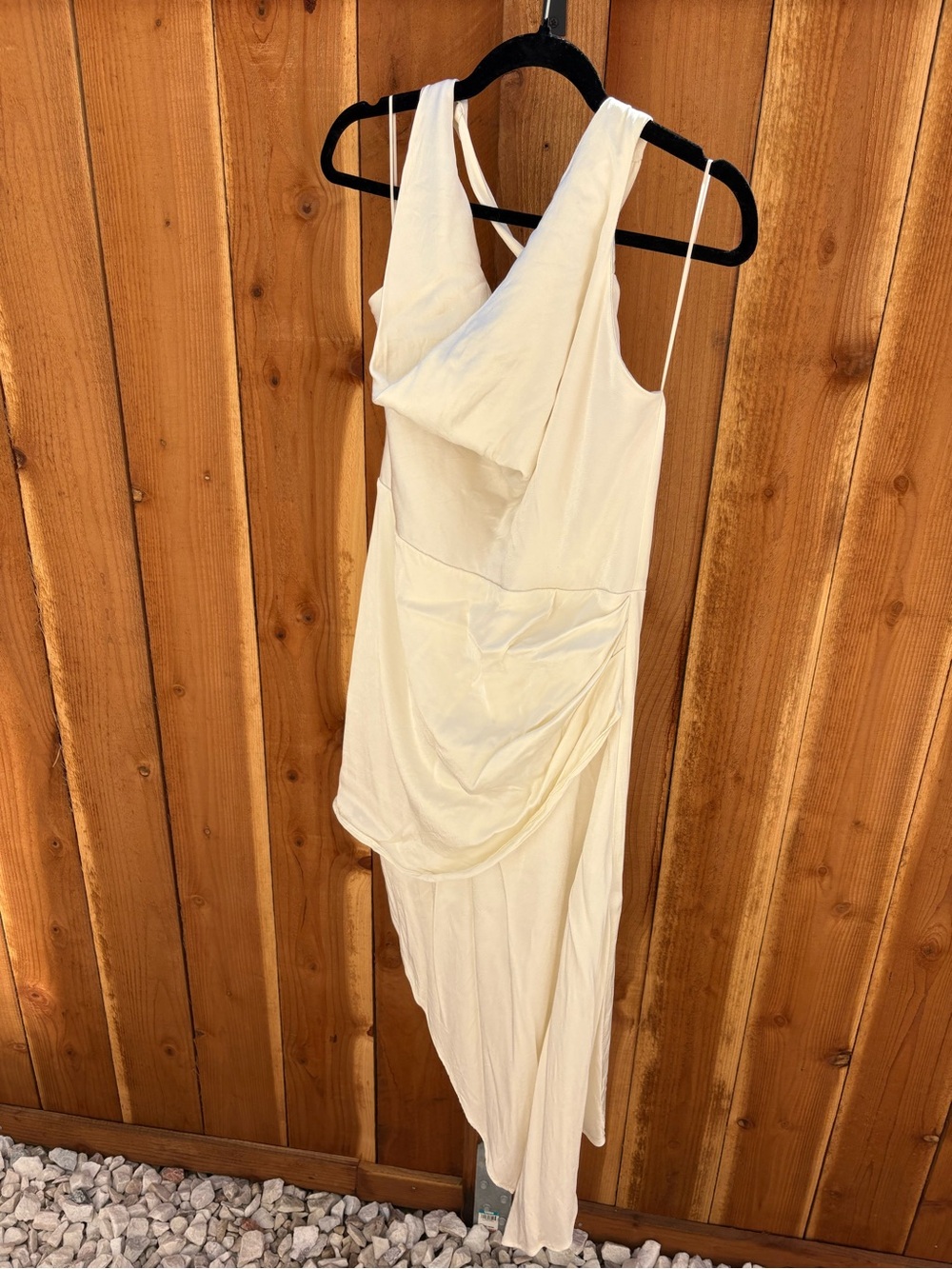 Endless Rose Ivory Asymmetrical Draped Midi Dress Size L